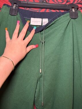 Vintage Liz Claiborne Forest Green Sweatpants with Navy Waistband & Patchwork